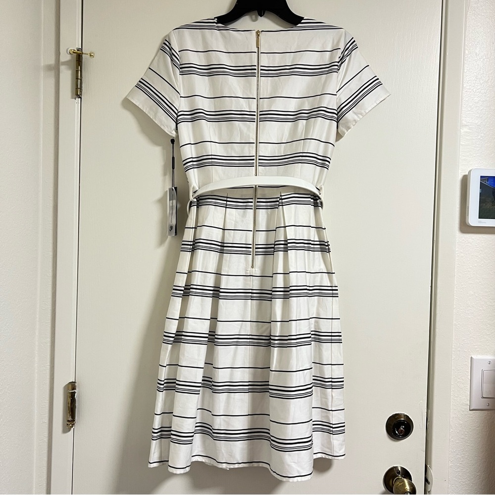 Karl Lagerfeld Paris Chevron Striped Belted Midi Dress Black & White Size 6 NWT - Picture 7 of 14